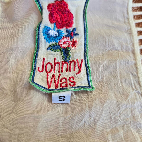 Johnny Was Women Ivory Sheer Floral Embroidered Dress S Boho Silky Peasant Fairy - Picture 9 of 12